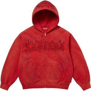 Supreme Leather Appliqué Zip Up Hooded Sweatshirt